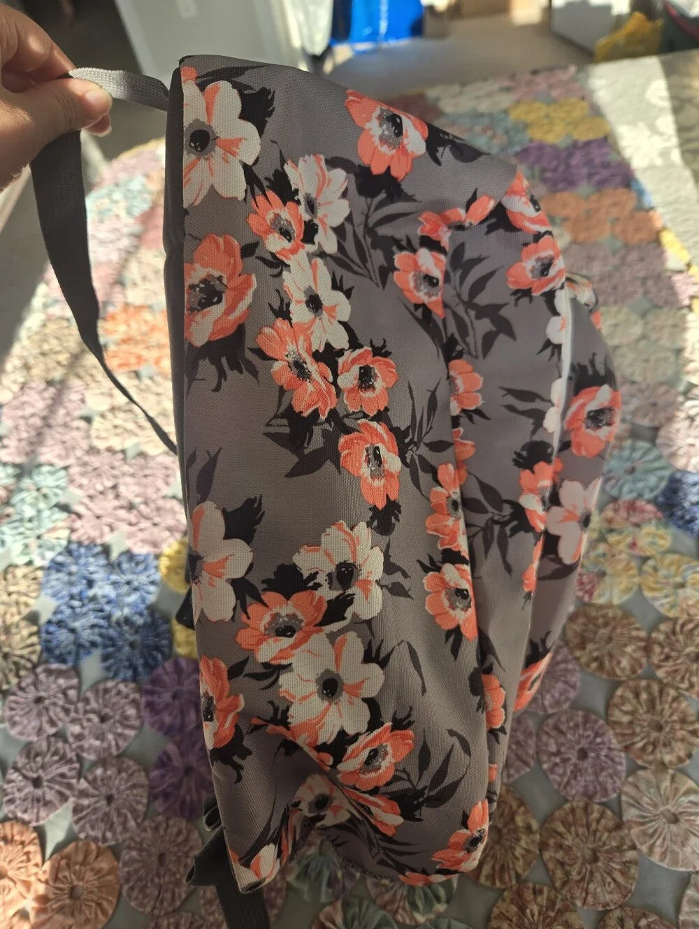 Jansport Floral Backpack Gray, Coral White EUC